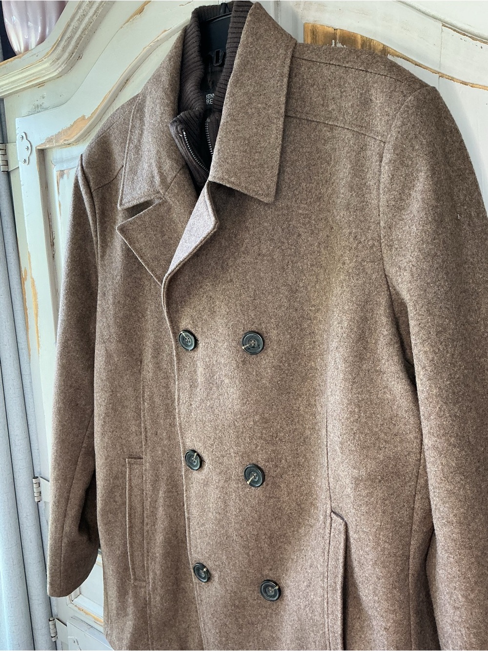 Kenneth Cole Reaction | Double-Breasted Wool Blend Peacoat European Military XL - Picture 3 of 11